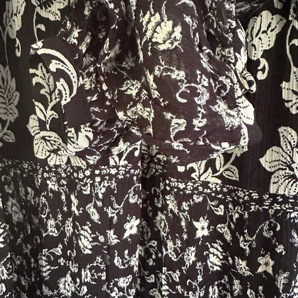 Sézane Dress Noreen Floral Tiered Cottagecore Maxi Dress Black White 34 - Picture 9 of 12